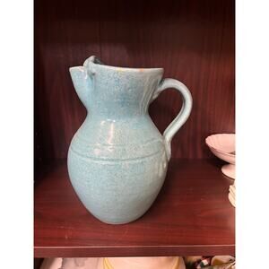 Vintage Large Light Blue Pottery Pitcher Sanford NC AR Cole 9"